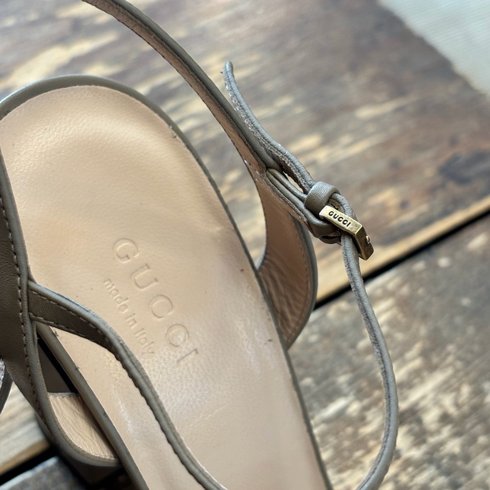 GUCCI Greige GG Marmont Stack Heel Sandal - Picture 6 of 14